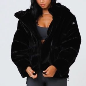 Alo Knock Out Faux Fur Jacket in Black